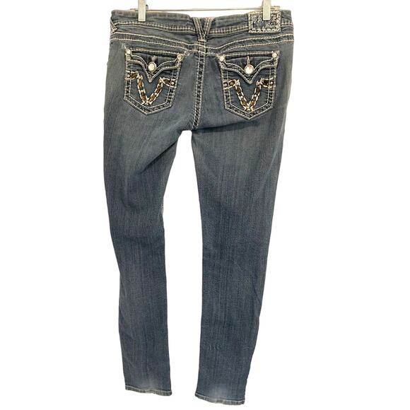 Grace In LA Studded Skinny Jeans 11/32 Blue Embellished Thick Stitch Flap Pocket - Picture 3 of 10